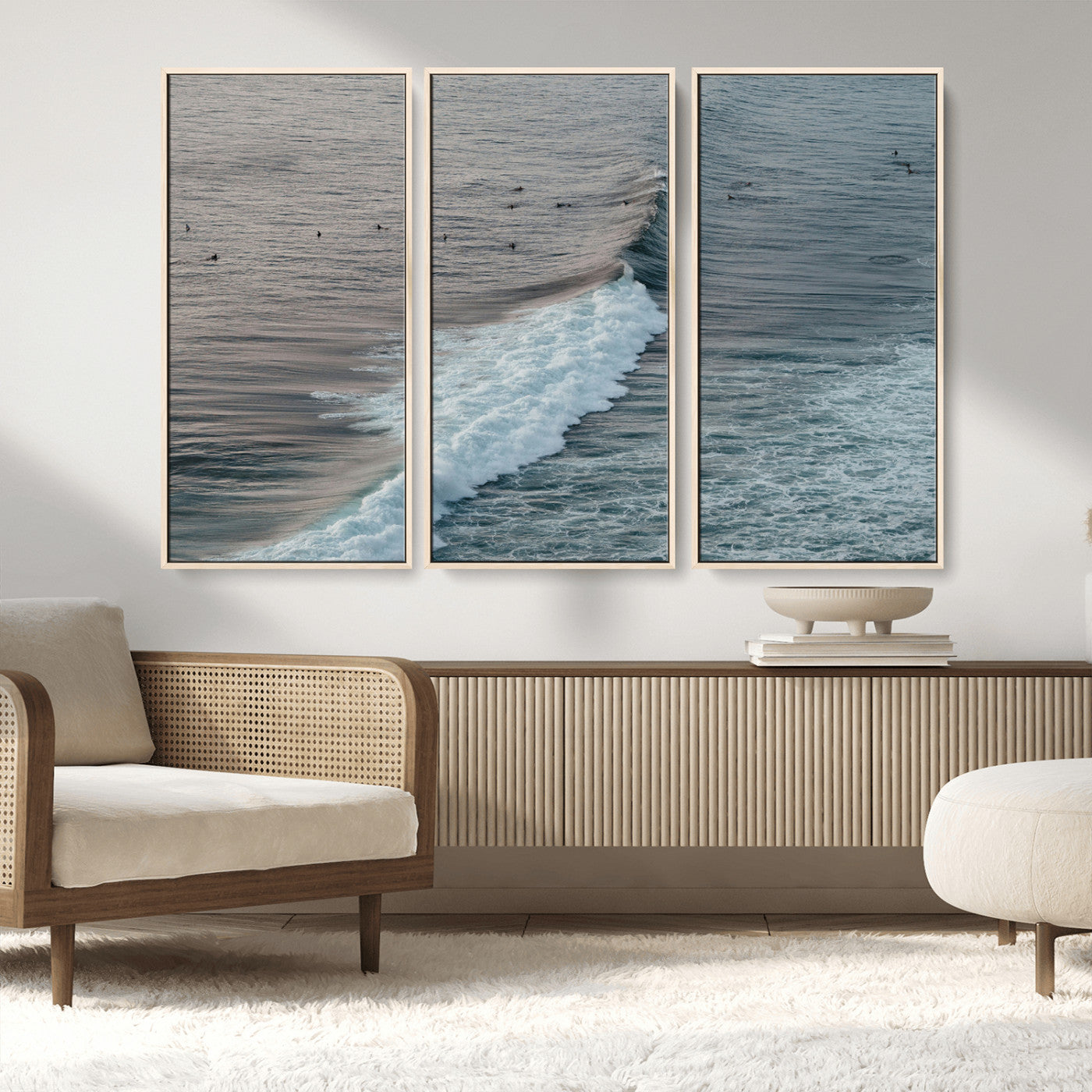 23077324-MGV-CV-36X24-Ocean Waves Wall Art Canvas Print, Framed Coastal Serenity Art Picture Print, Surf Aesthetic Perfect Modern Coastal Decor Artwork
