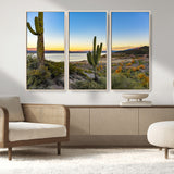 52844711-MGV-CV-36X24-Saguaro Cactus Wall Art Canvas Print, Framed Desert Sunset Art Picture Print, Southwestern Scene Perfect Southwestern Rustic Decor