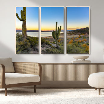 52844711-MGV-CV-36X24-Saguaro Cactus Wall Art Canvas Print, Framed Desert Sunset Art Picture Print, Southwestern Scene Perfect Southwestern Rustic Decor