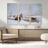 60308289-MGV-CV-36X24-Bison Wildlife Wall Art Canvas Print, Framed Snowy Prairie Art Picture Print, Western Landscape Perfect Rustic Winter Decor