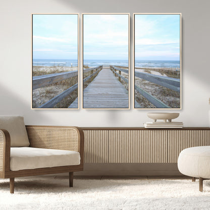 31602988-MGV-CV-36X24-Beach Boardwalk Wall Art Canvas Print, Framed Coastal Serenity Art Picture Print, Ocean View Perfect Coastal Minimalist Decor