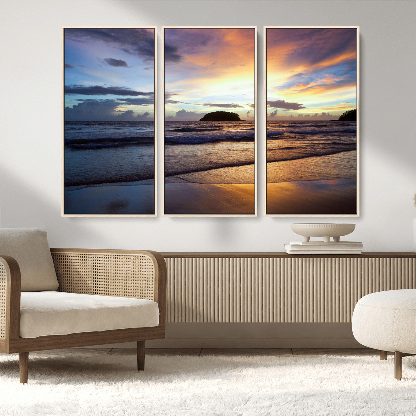 36714356-MGV-CV-36X24-Beach Sunset Wall Art Canvas Print, Framed Ocean Waves Art Picture Print, Tropical Seascape Perfect Coastal Serenity Decor Artwork