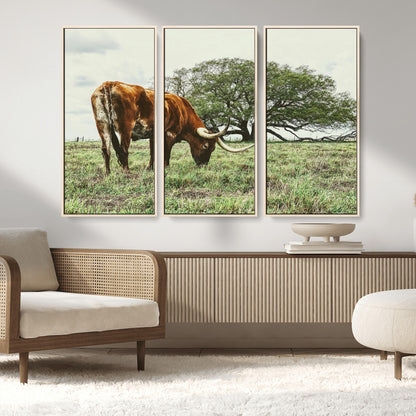 91866234-MGV-CV-36X24-Texas Longhorn Wall Art Canvas Print, Framed Rustic Ranch Art Picture Print, Western Cattle Perfect Rustic Farmhouse Decor Artwork