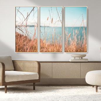 36108696-MGV-CV-36X24-Coastal Grass Wall Art – Serene Ocean View Canvas Print, Beach Nature Photography Decor for Living Room, Bedroom, Office or Modern