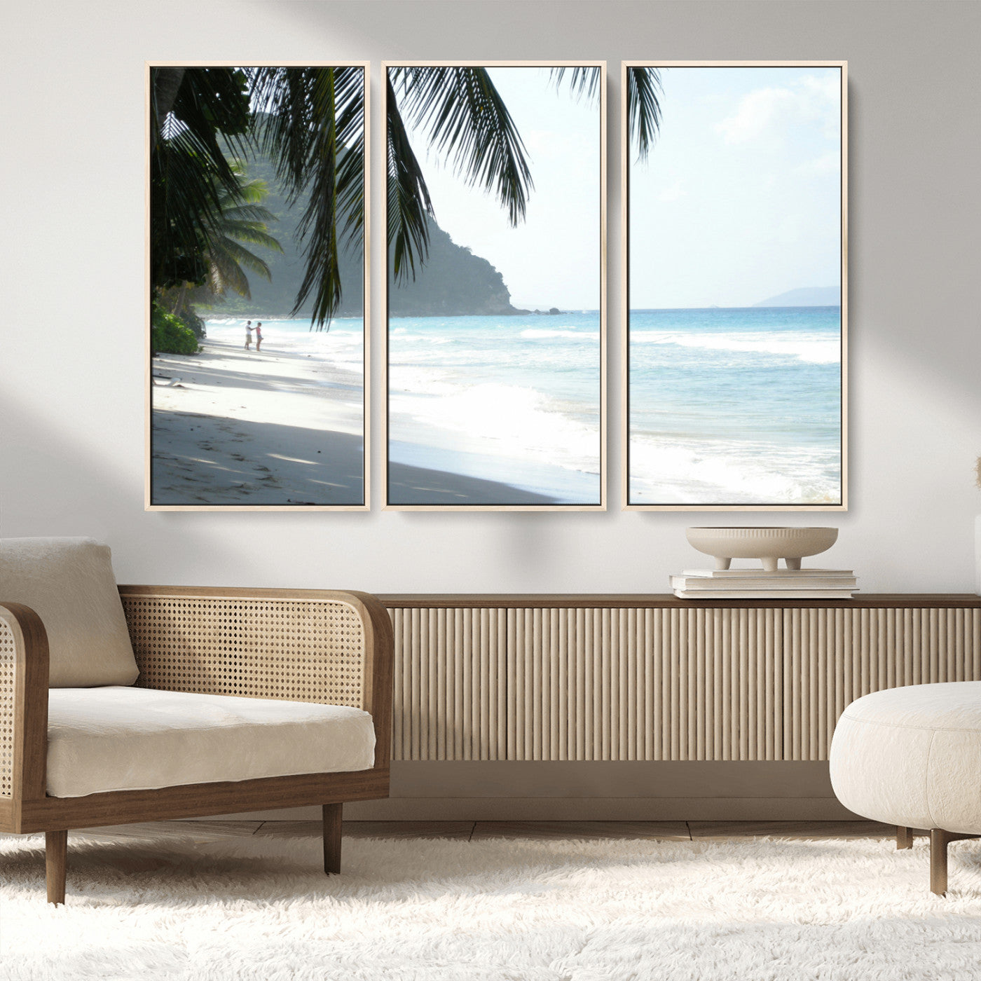 18311030-MGV-CV-36X24-Tropical Beach Wall Art Canvas Print, Framed Serene Ocean Art Picture Print, Palm Tree Shadows Perfect Tropical Coastal Decor