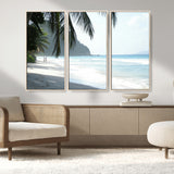 18311030-MGV-CV-36X24-Tropical Beach Wall Art Canvas Print, Framed Serene Ocean Art Picture Print, Palm Tree Shadows Perfect Tropical Coastal Decor