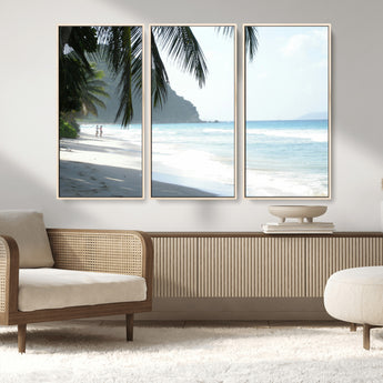 18311030-MGV-CV-36X24-Tropical Beach Wall Art Canvas Print, Framed Serene Ocean Art Picture Print, Palm Tree Shadows Perfect Tropical Coastal Decor