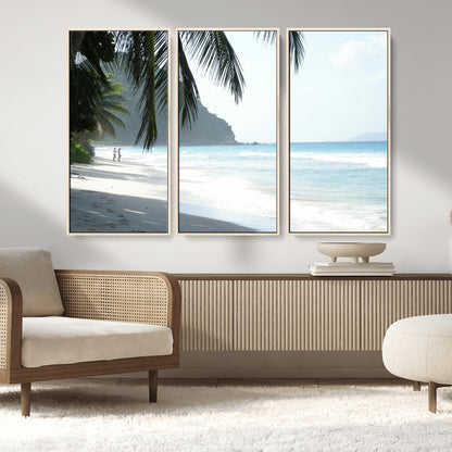 18311030-MGV-CV-36X24-Tropical Beach Wall Art Canvas Print, Framed Serene Ocean Art Picture Print, Palm Tree Shadows Perfect Tropical Coastal Decor