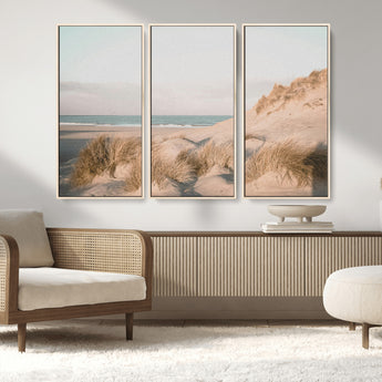 28064037-MGV-CV-36X24-Minimalist Seascape Wall Art Canvas Print, Framed Neutral Beach Print Art Picture Print, Sand Dune Photography Perfect