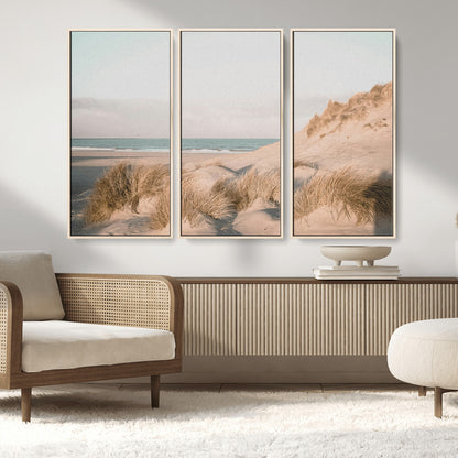 28064037-MGV-CV-36X24-Minimalist Seascape Wall Art Canvas Print, Framed Neutral Beach Print Art Picture Print, Sand Dune Photography Perfect