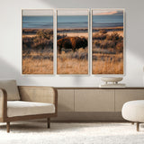 39509187-MGV-CV-36X24-Western Wildlife Wall Art Canvas Print, Framed Bison Art Picture Print, Golden Hour Perfect Western Rustic Decor Artwork