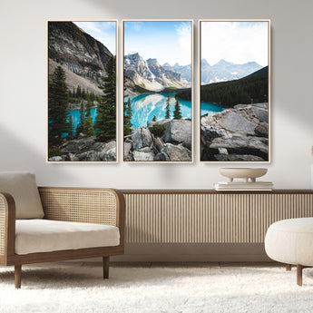 98014896-MGV-FC-48X32-3P_Natural-Canadian Rockies Wall Art Canvas Print, Framed Mountain Landscape Art Picture Print, Turquoise Water Perfect Scandinavian