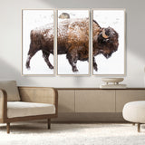 94261165-MGV-CV-36X24-Snowy Buffalo Wall Art Canvas Print, Framed Wildlife Photography Art Picture Print, Brown Tones Perfect Rustic Lodge Decor Decor