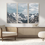 94074619-MGV-FC-48X32-3P_Natural-Snowy Peaks Wall Art Canvas Print, Framed Alpine Wilderness Art Picture Print, Mountain Escape Perfect Winter Serenity Decor