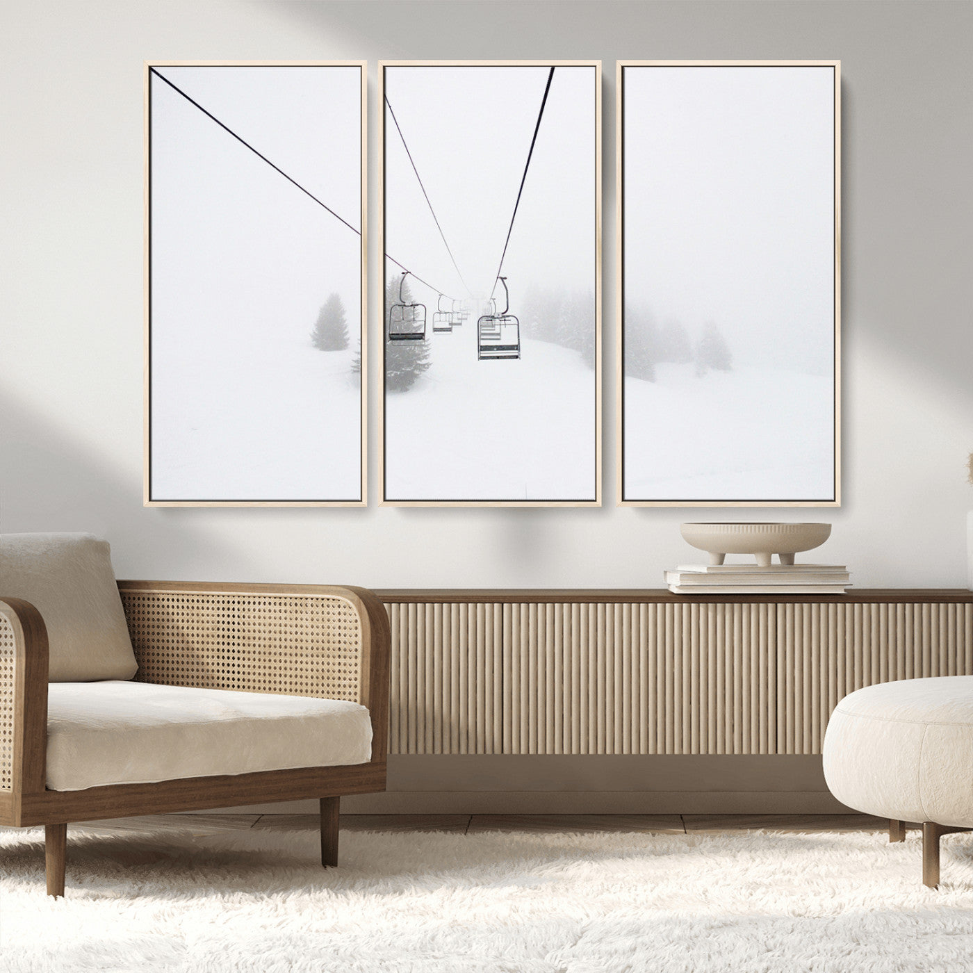 20216390-MGV-CV-36X24-Ski Lift Wall Art Canvas Print, Framed Snowy Landscape Art Picture Print, Alpine Adventure Perfect Nordic Minimalist Decor Artwork