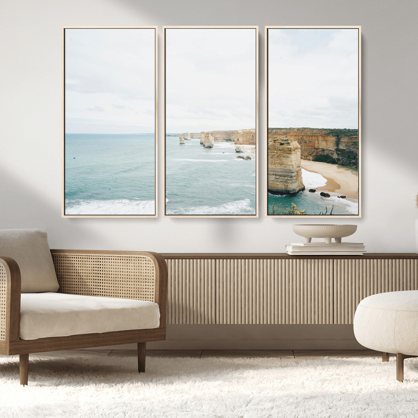 70095633-MGV-CV-36X24-Twelve Apostles Wall Art Canvas Print, Framed Coastal Cliffs Art Picture Print, Rugged Rock Formations Perfect Minimalist Coastal