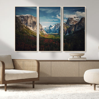 15244033-MGV-FC-48X32-3P_Natural-Yosemite National Wall Art Canvas Print, Framed Mountain Landscape Art Picture Print, El Capitan Perfect Rustic Farmhouse Decor