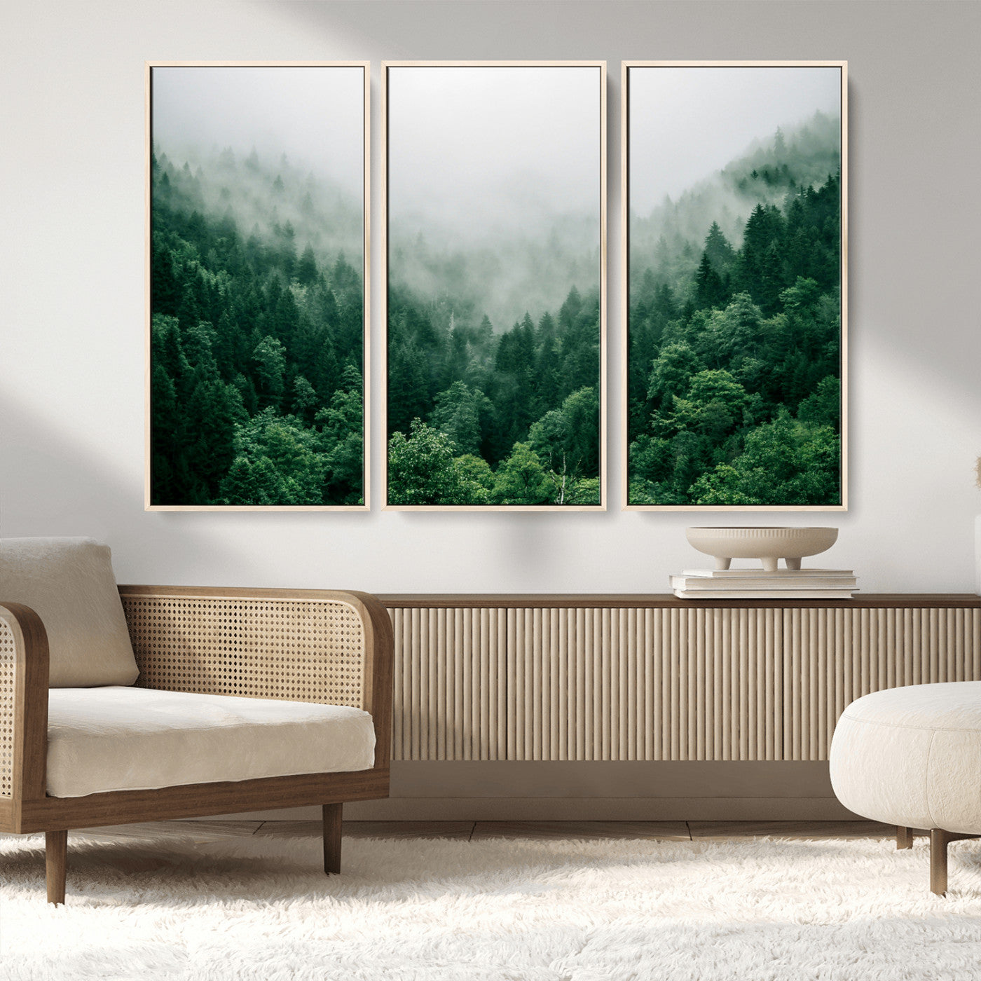 45265379-MGV-CV-36X24-Misty Forest Wall Art – Green Mountain Pine Tree Landscape Canvas Print, Nature Photography Artwork Home Decor for Bedroom, Living