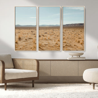55918919-MGV-FC-48X32-3P_Natural-Desert Landscape Wall Art – Golden Grass Plains and Mountain Horizon Canvas Print, Southwest Nature Photography Decor for Living