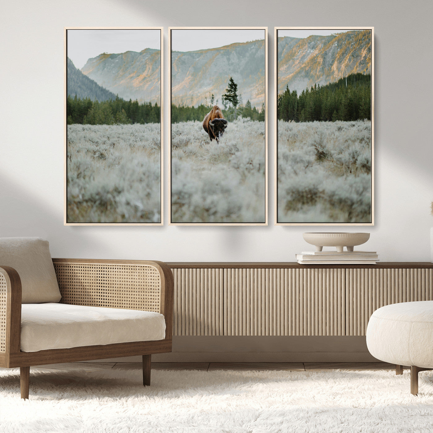 41674074-MGV-CV-36X24-Bison Wall Art – American Buffalo Wildlife Photography Canvas Print, Western Mountain Landscape Artwork Rustic Nature Decor for