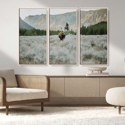 41674074-MGV-CV-36X24-Bison Wall Art – American Buffalo Wildlife Photography Canvas Print, Western Mountain Landscape Artwork Rustic Nature Decor for