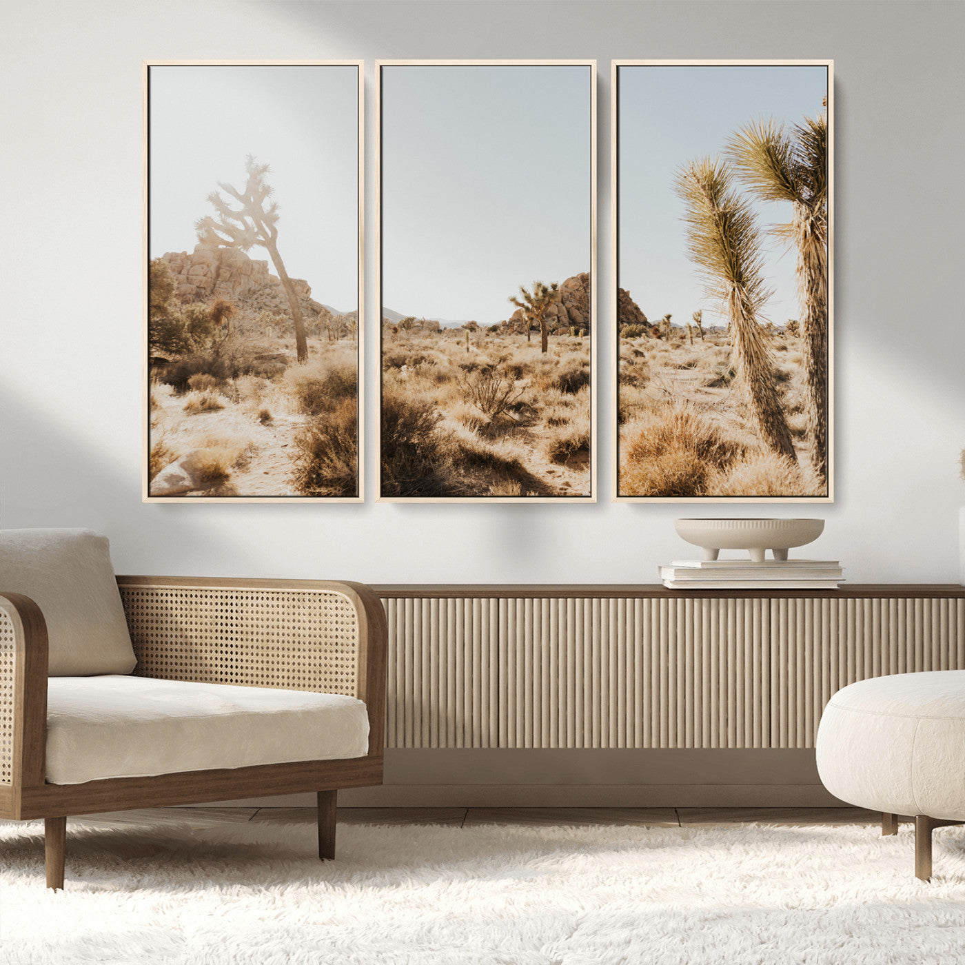 62783269-MGV-FC-48X32-3P_Natural-Joshua Tree Wall Art – Desert Landscape Photography Canvas Print, Southwest Nature Artwork Rustic Home Decor for Living Room,