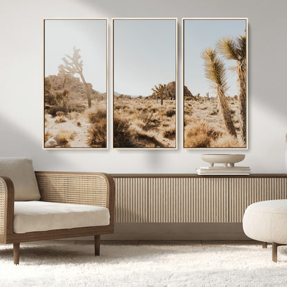 62783269-MGV-FC-48X32-3P_Natural-Joshua Tree Wall Art – Desert Landscape Photography Canvas Print, Southwest Nature Artwork Rustic Home Decor for Living Room,