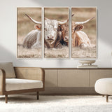 38651722-MGV-FC-48X32-3P_Natural-Cow Wall Art – Rustic Longhorn Pair Canvas Print, Western Farmhouse Animal Painting, Country Ranch Decor for Living Room, Bedroom,