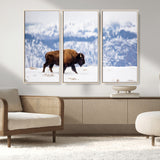 21623194-MGV-FC-48X32-3P_Natural-Snow Bison Wall Art – Majestic Buffalo Wildlife Canvas Print, Winter Nature Décor for Rustic Living Room, Farmhouse, Cabin, Lodge