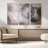 20066876-MGV-FC-48X32-3P_Natural-Neutral Abstract Circle Wall Art – Modern Gray Beige Gold Canvas Print, Minimalist Geometric Painting for Bedroom, Living Room,
