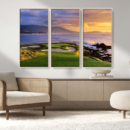 39644075-MGV-CV-36X24-Golf Course Wall Art – Coastal Sunset Canvas Print, Scenic Oceanfront Fairway Landscape Decor for Office, Man Cave, or Living Room
