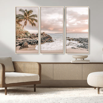 14214613-MGV-CV-36X24-Tropical Beach Wall Art – Palm Tree and Ocean Sunset Canvas Print, Relaxing Coastal Landscape Decor for Living Room, Bedroom, or