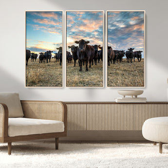 13867292-MGV-CV-36X24-Black Cattle Wall Art – Rustic Ranch Herd Canvas Print, Western Farmhouse Country Landscape Decor for Living Room, Office, or