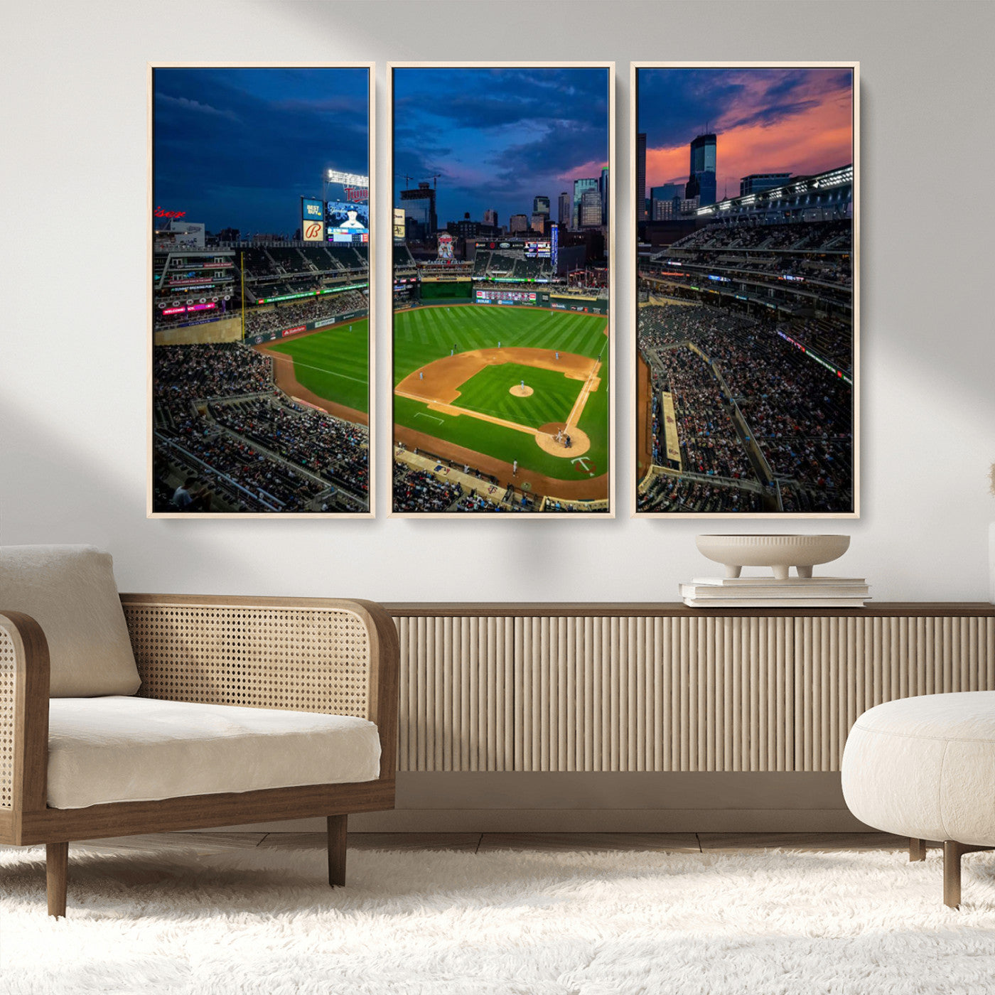 68222753-MGV-CV-36X24-Baseball Stadium Wall Art – Panoramic Night Game Canvas Print, Sports Decor for Man Cave, Office, Bar, or Living Room
