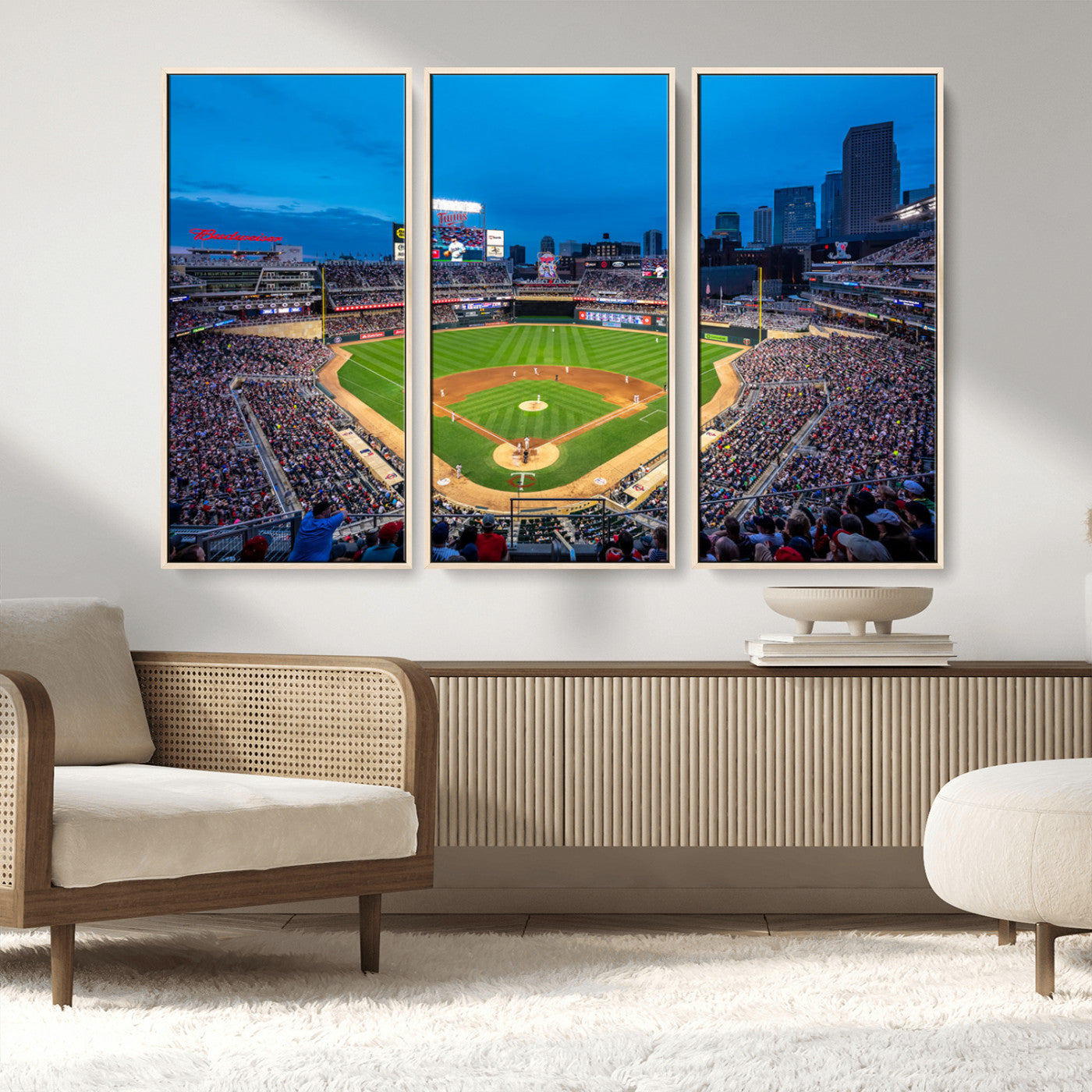 77273035-MGV-FC-48X32-3P_Natural-Baseball Stadium Wall Art – Panoramic Evening Game Canvas Print, Sports Fan Decor for Man Cave, Office, Bar, or Living Room