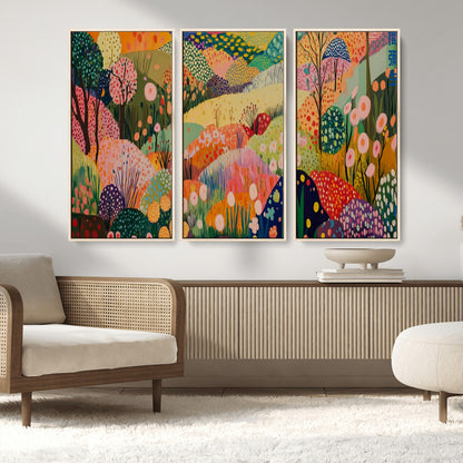 79636380-MGV-CV-36X24-Colorful Abstract Landscape Wall Art – Vibrant Hills and Flowers Canvas Print, Modern Whimsical Artwork for Living Room, Bedroom,