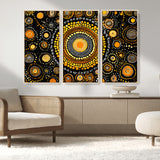 45478523-MGV-CV-36X24-Abstract Circle Wall Art – Bold Black and Gold Dot Painting Canvas Print, Modern Geometric Mandala Style Decor for Living Room or