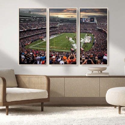 87578930-MGV-CV-36X24-Soldier Field Wall Art – Chicago Bears Football Stadium Sunset Canvas Print, Game Day Sports Decor for Man Cave, Bar, Office, or