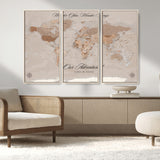 95243244-MGV-CV-36X24-Wander Often Wonder Always World Map Wall Art – Neutral Beige Adventure Canvas Print, Rustic Boho Travel Decor for Bedroom, Living
