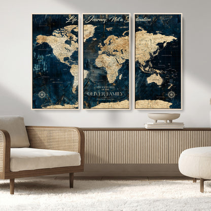 36970886-MGV-CV-36X24-Life is a Journey Not a Destination World Map Rustic Navy Beige Vintage Travel Wall Art Adventure Quote Canvas Print for Home