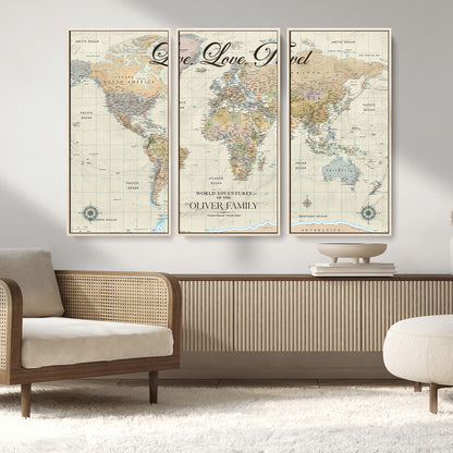19479008-MGV-CV-36X24-Live Love Travel Wall Art – Detailed World Map Canvas Print, Adventure Decor for Living Room, Office or Bedroom, Travel Gift for