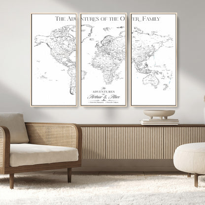 21029247-MGV-CV-36X24-Minimalist World Map Wall Art – Black and White Travel Adventure Print, Modern Family Travel Map Decor for Living Room, Bedroom,