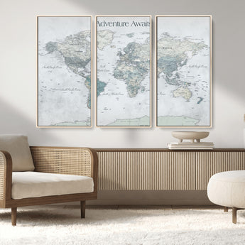 TEST111-MGV-CV-36X24-Personalized Adventure Awaits Push Pin World Map – Custom Framed Travel Tracker Canvas Wall Art for Home, Office