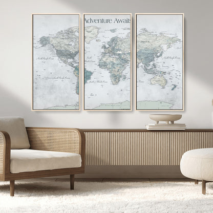 TEST111-MGV-CV-36X24-Personalized Adventure Awaits Push Pin World Map – Custom Framed Travel Tracker Canvas Wall Art for Home, Office