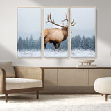 85177251-MGV-FC-48X32-3P_Natural-Elk Wall Art – Majestic Wildlife Canvas Print of Bull Elk Snowy Forest, Rustic Nature Decor for Living Room, Cabin, or Office