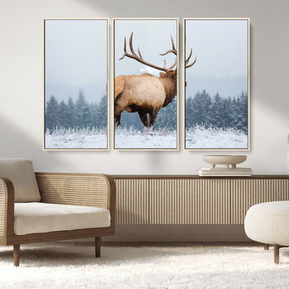 85177251-MGV-FC-48X32-3P_Natural-Elk Wall Art – Majestic Wildlife Canvas Print of Bull Elk Snowy Forest, Rustic Nature Decor for Living Room, Cabin, or Office