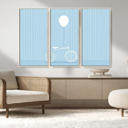 56479838-MGV-CV-36X24-Bicycle Wall Art – Minimalist Blue Canvas Print with Balloon Illustration, Modern Decor Artwork for Kids Room, Nursery, or Living