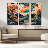 21638941-MGV-CV-36X24-Japanese Landscape Wall Art – Mount Fuji and Flowing River Ukiyo-e Style Canvas Print, Traditional Japan Inspired Artwork for