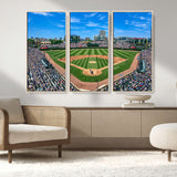 56213978-MGV-CV-36X24-Wrigley Field Baseball Stadium Canvas Wall Art – Packed Crowd Sports Stadium Print, City Skyline Baseball Field Canvas for Game