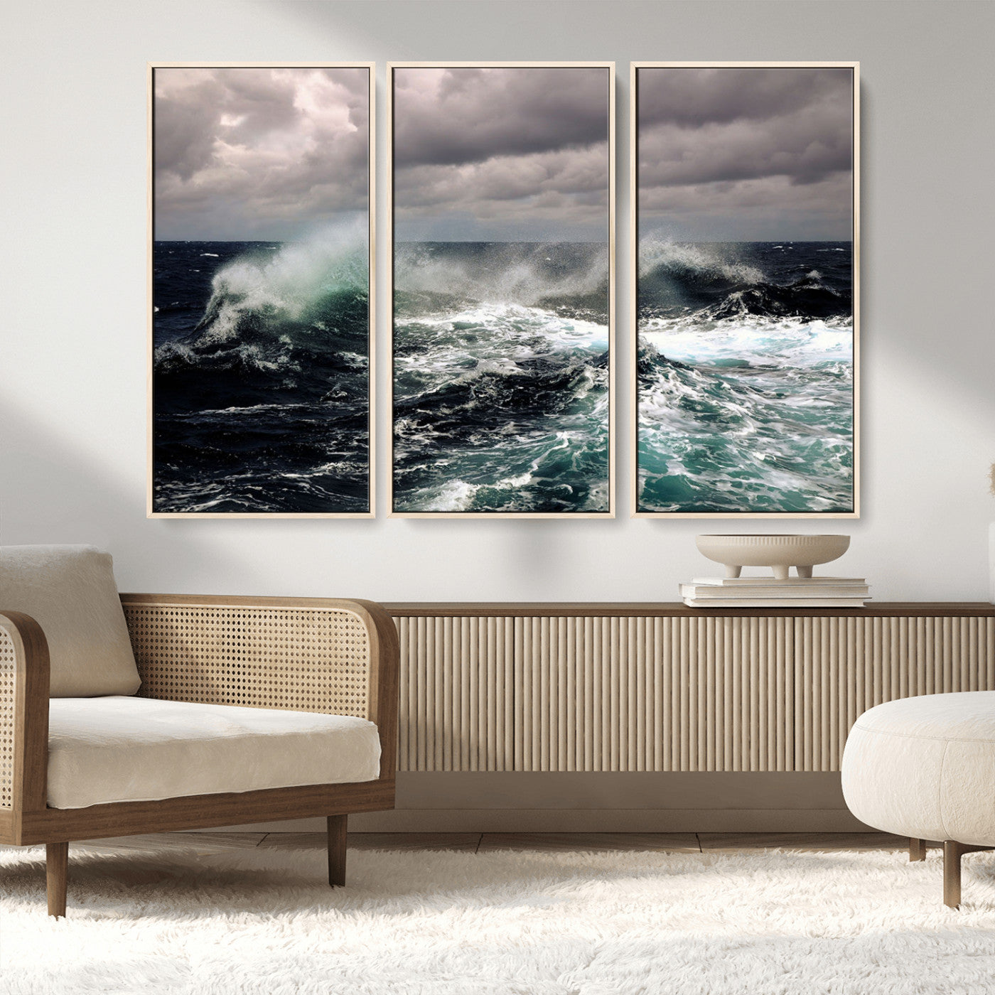 38622353-MGV-CV-36X24-Ocean Wave Wall Art – Dramatic Seascape Canvas Print with Stormy Sky and Crashing Sea, Bold Coastal Photography for Living Room,